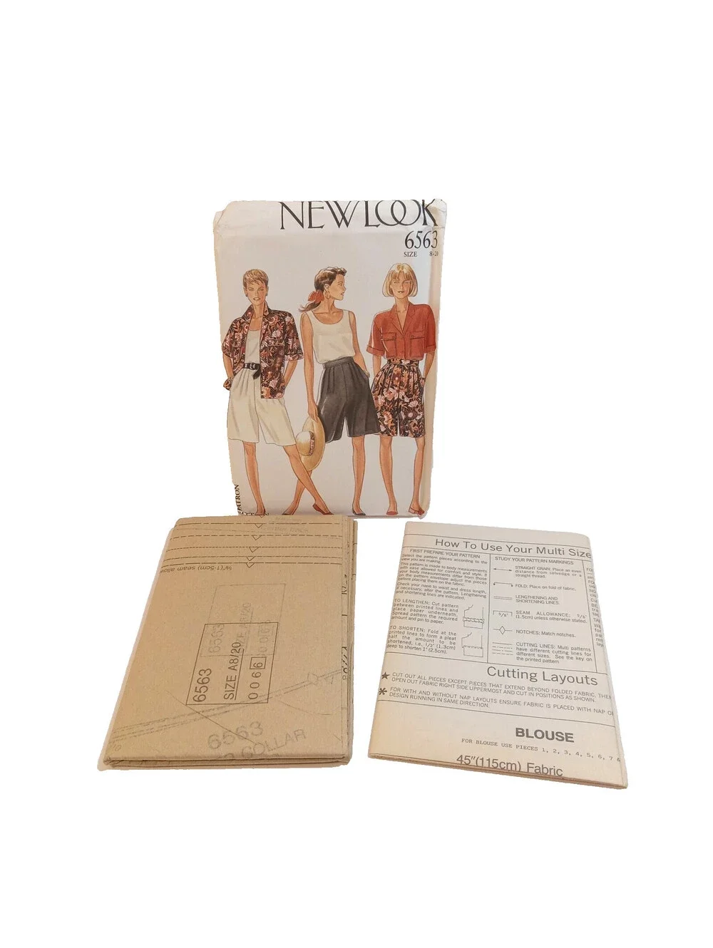 New Look 6563 1980s Y2K Sewing Pattern Womens Size 8 20 Blouse Shorts Jacket